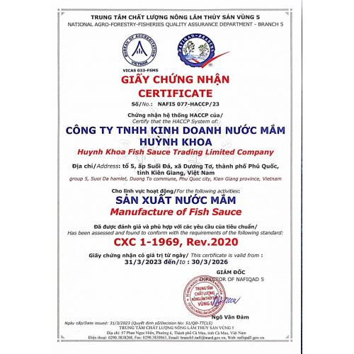 Chứng nhận FDA USA - HALAL - HACCP